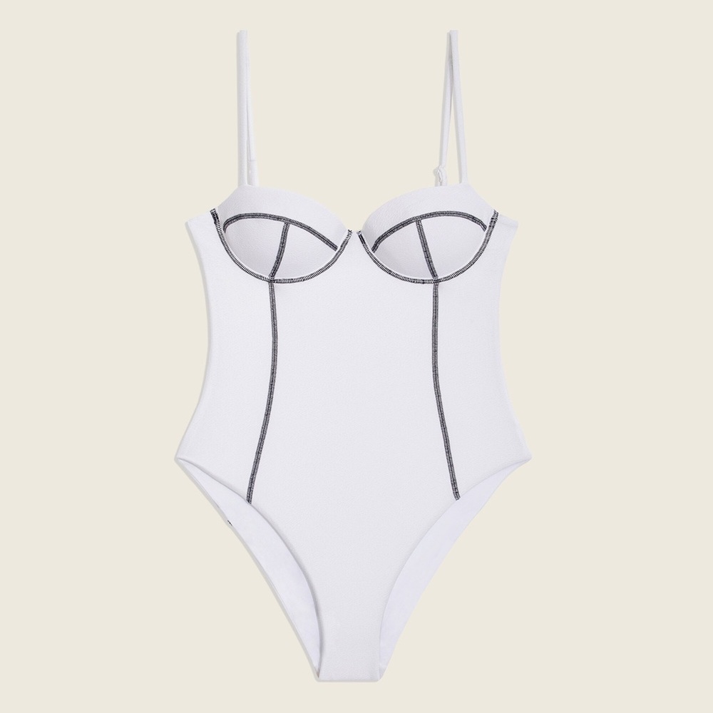 Onia White Corset One Piece Swimsuit Bodysuit Contrast Stitch Size S